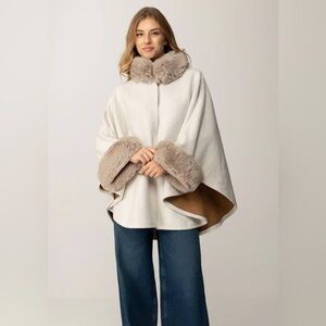 Parkhurst White Cape with Brown Fur Trim